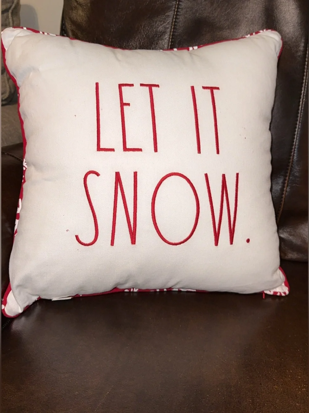Rae Dunn 18x18 Christmas holiday decorative accent throw pillow LET IT SNOW red
